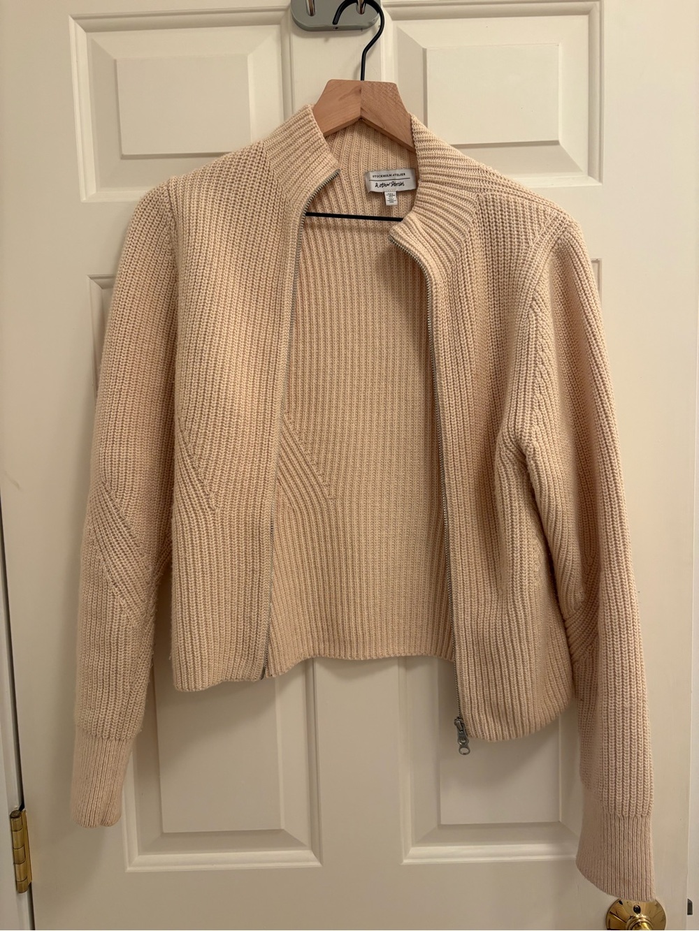 & Other Stories Beige Ribbed Zip-Up Sweater Jacket